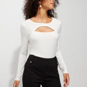 WHBM Long Sleeve Cutout Crew Neck Top